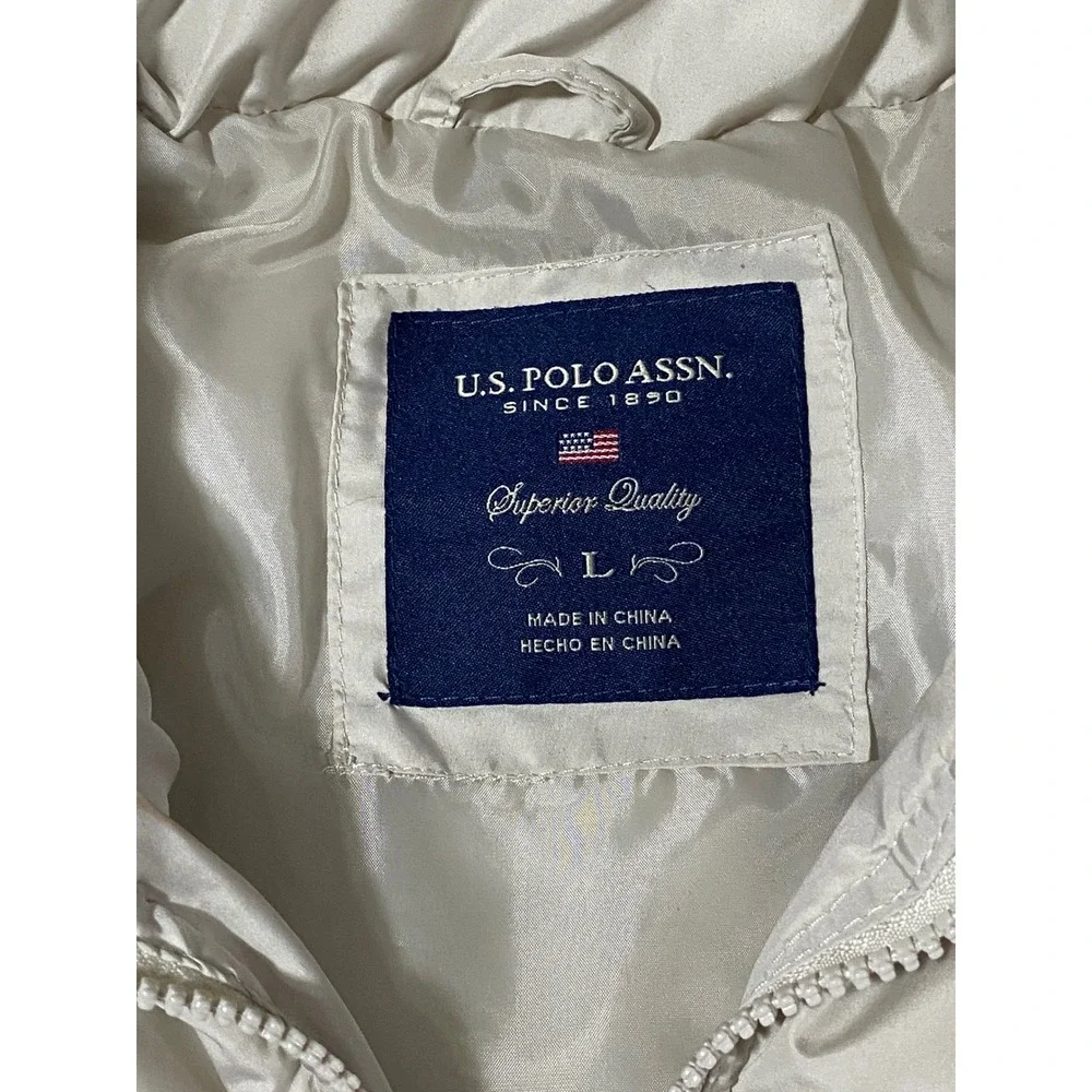 US Polo Assn Womens Cream Puffer Vest Off White Quilted Full Zip Large